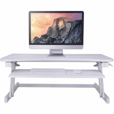 Rocelco 32"W-16.75"H Adjustable Desk Riser - 30 lb (13607.77 g) Load Capacity - 16.75" (425.45 mm) Height x 32" (812.80 mm) Width x 20.60" (523.24 mm) Depth - Desk - Laminate, Metal - White - For Workstation, Commercial, Monitor, Notebook - Ergonomic, Adjustable, Keyboard Tray, Sturdy, Handle, Pneum le Desk Riser 