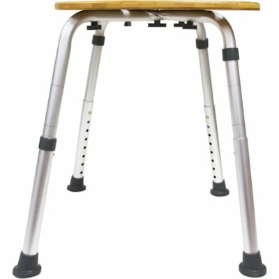 BIOS Medical Bamboo Bath Stool - Bamboo Seat Material - Light Brown - 1 / Unit RUST FREE ALUMINUM LEGS WEIGHT CAPACITY 300LBS