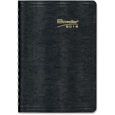 Brownline Weekly Planner - Weekly - 1 Year - January 2017 to December 2017 - 1 Week Double Page Layout - 6 3/4" (171.45 mm) x 8 3/4" (222.25 mm) Sheet Size - Desktop - Black Cover - Phone Directory - 1 Each  