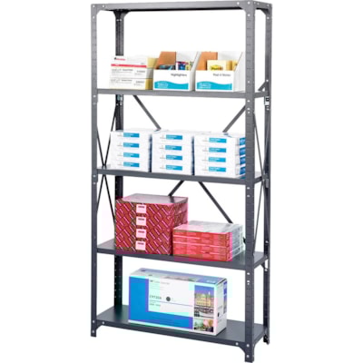 Safco Commercial Shelf Kit - 36" (914.40 mm) Width x 18" (457.20 mm) Depth x 75" (1905 mm) Height - 5 x Shelf(ves) - 3500 lb (1587573.30 g) Load Capacity - Dark Gray - Powder Coated - Steel - Assembly Required  