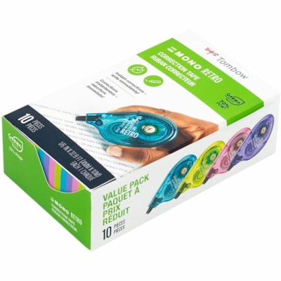 Tombow Mono Correction Tape Retro Applicator Pack - 0.17" (4.22 mm) Tape Width x 32.8 ft (10.01 m) Tape Length - 1 Line(s) - White Tape - Break Resistant, Non-refillable - White - 10 / Pack MONO RETRO  56%PCW 4MM X 10M