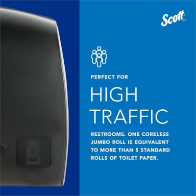 Scott Essential Coreless Jumbo Roll Toilet Paper Dispenser - Coreless Dispenser - 1 x Roll - 9.75" (247.65 mm) Height x 14.25" (361.95 mm) Width x 6" (152.40 mm) Depth - Plastic - Black - Durable - 1 Each E-Z LOAD DISPENSER SMOKED 1/EA 