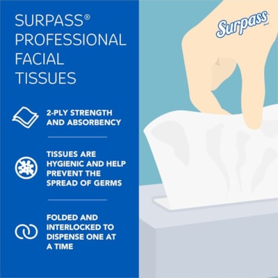 Surpass - TISSUE SURPASS 2PLY 100SH/BOX - 2 Pli - Blancboîte - 100/boîte - 30 / Carton 8 X 8 1/3 PO  BLANC CAISSE DE 100