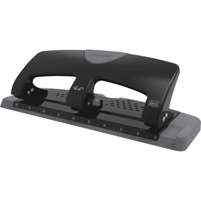 Swingline SmartTouch Low-Force 3-Hole Punch - 3 Punch Head(s) - 20 Sheet - 9/32" (7.11 mm) Punch Size - Metal - 4.50" (114.30 mm) x 12" (304.80 mm) x 4.40" (111.76 mm) - Black, Gray 3-HOLE PUNCH 20 SHEET CAPACITY