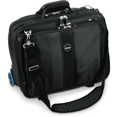 Kensington Contour Carrying Case (Roller) for 17" Notebook - Black, Gray - 1680D Polyester Body - Telescoping Handle, Shoulder Strap - 17.48" (444 mm) Height x 2.99" (76 mm) Width x 9.49" (241 mm) Depth - 1 Pack  wearing 1680 Denier Ballistic  Nylon backpack prot
