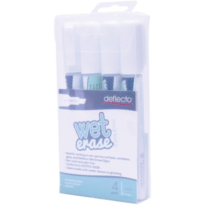 Deflecto Wet Erase Markers - Fine Chisel, Bold Marker Point - White Ink - 4 / Pack SET OF 4 