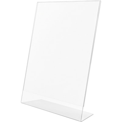 Deflecto Anti-Glare Slanted Sign Holder - Portrait - 11" (279.40 mm) Height x 8.50" (215.90 mm) Width x 2.50" (63.50 mm) Depth - Acrylic - Clear - Anti-glare, Scratch Resistant, Durable, Heavy Duty, Double-sided - 1 Each SLANTED - PORTRAIT 8-1/2"W X 11"H X 2-1/2"D