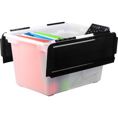 Storex Swing Top File Storage Tote - 11.89 gal (45000 mL) - Media Size Supported: Letter, Legal - For File - 1 Each FROSTED BOTTOM  BLACK LID LETTER/LEGAL