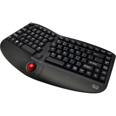 Adesso Tru-Form Media 3150 - 2.4 GHz Wireless Ergo Trackball Keyboard - Wireless Connectivity - RF - 30 ft (9144 mm) - 2.40 GHz - USB 2.0 Interface - 87 Key(s) - 20 Hot Key(s) - On/Off Switch, Connect, Play/Pause, Stop, Previous Track, Next Track, Mute, Volume Up, Volume Down Hot Key(s) - Windows Vi rgo  Mini Trackball Keyboard.  Removeable 1000 tra