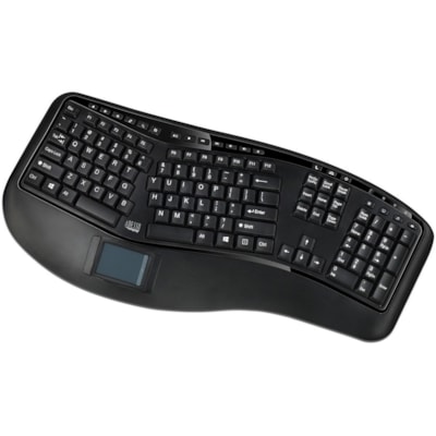 Adesso 2.4GHz Wireless Ergonomic Touchpad Keyboard - Wireless Connectivity - RF - 30 ft (9144 mm) - 2.40 GHz - USB Interface - 105 Key(s) - 20 Hot Key(s) - Previous Track, Next Track, Play/Pause, Volume Up, Volume Down, Mute, Forward, Search, Wake-up, My Computer, Sleep, ... Hot Key(s) - Windows 10, m Media 3D  Ergonomic  Touchpa d Keyboard  with  sp