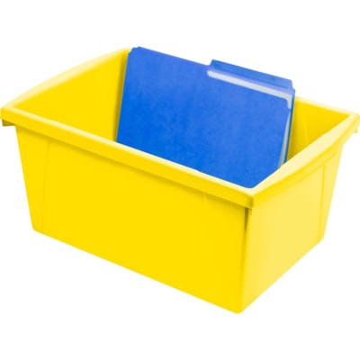 Storex 5.5 Gallon Storage Bins, Yellow - Internal Dimensions: 14" (355.60 mm) Length - External Dimensions: 18.1" (459.99 mm) Length x 11.8" (300 mm) Width x 8.3" (209.55 mm) Height - 5.50 gal (20819.76 mL) - Media Size Supported: Legal, Letter - Plastic - Yellow - For Supplies, Paper, Workbook, Cla 16.75"LX11.875"WX8.25"H5.5/GAL 