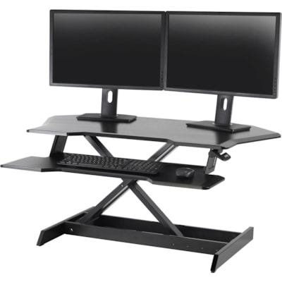 Ergotron WorkFit Corner Standing Desk Converter - Up to 30" Screen Support - 35 lb (15875.73 g) Load Capacity - Desktop, Tabletop - Black - Gas Spring, Lift Mechanism, Keyboard Tray anding Desk Converter - black - Moves without bump