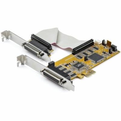 StarTech.com 8-Port PCI Express RS232 Serial Adapter Card, PCIe to DB9 Controller 16C1050 UART, Low Profile, 15kV ESD, Windows Only, TAA - 8-Port PCI Express RS232 serial adapter card 16C1050 UART 15kV ESD; Low Profile - Bi-directional speed 921.6Kbps/port|256byte FIFO - Controller card; Pin 9 power  CTLR 