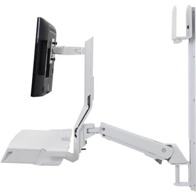 Ergotron StyleView Wall Mount for Keyboard, Monitor, Bar Code Scanner, Mouse, CPU, Wrist Rest, LCD Display - White - Height Adjustable - 24" Screen Support - 32 lb (14514.96 g) Load Capacity - 75 x 75, 100 x 100 - VESA Mount Compatible - Aluminum, Plastic FACE  PRE-CONFIGURATION  SMALL  CPU HOLDER  INCLUDE