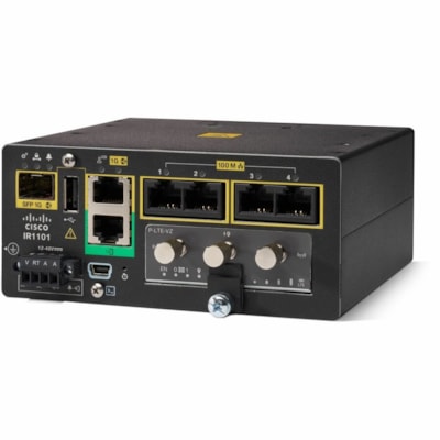 Cisco Catalyst IR1101 Router - 5 Ports - 4 RJ-45 Port(s) - 1 WAN Port(s) - Management Port - 1 SFP Slots - 4 GB - Gigabit Ethernet - IEEE 802.1Q, IEEE 802.1D - Wall Mountable, Panel Mount, DIN Rail - 5 Year  PERP 