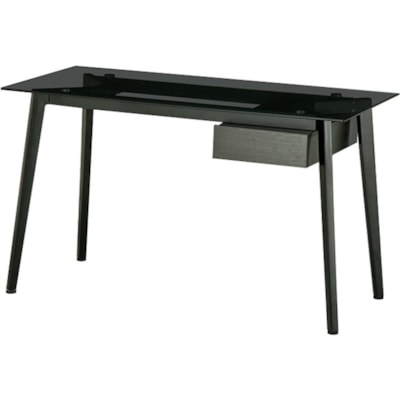 HDL Glass Top Computer Desk - Gray Top - Powder Coated, Black Oak Base - Contemporary Style - 51.3" (1301.75 mm) Table Top Width x 23.8" (603.25 mm) Table Top Depth - 30" (762 mm) Height - Tempered Glass Top Material 51 1/4"W X 25 3/4"D X 30"H BLACK OAK / GREY GLASS
