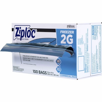 Ziploc® Grip n' Seal Freezer Bags - 2 gal (7570.82 mL) Capacity - 13" (330.20 mm) Width x 15" (381 mm) Length - Blue - Plastic - Food, Meat, Poultry, Fish - 100 / Box - 1 / Carton 2 GALLONS CASE OF 100