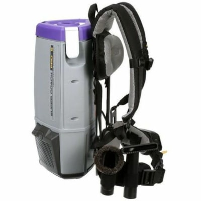 ProTeam Super Coach Pro 6 Backpack Vacuum Cleaner - 1.11 kW Motor - 6.60 L - Telescopic Wand, Crevice Tool, Upholstery Tool, Dusting Brush - 48" (1219.20 mm) Hose Length - HEPA - 4332.5 L/min - 120 V AC - 9.50 A - 69.7 dB(A) WITH STANDARD CONFIGURATION TO 