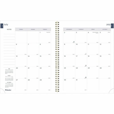 Blueline Academic Monthly Planner Blossom 2023-2024 - Academic - Monthly - 14 Month - July 2023 to August 2024 - 1 Month Double Page Layout - Twin Wire - Table - Translucent Poly Cover - 11" (279.40 mm) Height x 8.5" (215.90 mm) Width - Daily Block, Telephone Section, Address Section, Durable Cover,  