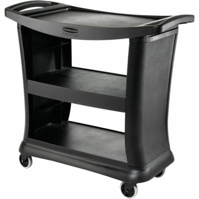 Rubbermaid Commercial Executive Series Service Cart, Black - 3 Shelf - 299.98 lb (136070 g) Capacity - 4 Casters - Plastic - 39" (990 mm) Length x 21" (533 mm) Width x 38" (965 mm) Height - Black - 1 BLACK 