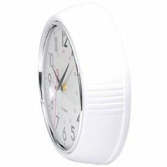 Kiera Grace Wall Clock - Quartz - White Main Dial - White Case - Chrome - Retro Style CHROME BEZEL AND CONVEX GLASS 2.5" DEEP