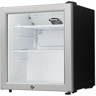 Danby 1.6 cu. ft. Compact Glass Door Fridge In Platinum - 45.31 L - Reversible - 45.31 L Net Refrigerator Capacity - 120 V AC - Platinum, Black - Freestanding - LED Light BLACK CABINET /W GLASS DOOR 