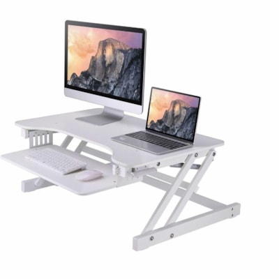 Rocelco 32"W-16.75"H Adjustable Desk Riser - 30 lb (13607.77 g) Load Capacity - 16.75" (425.45 mm) Height x 32" (812.80 mm) Width x 20.60" (523.24 mm) Depth - Desk - Laminate, Metal - White - For Workstation, Commercial, Monitor, Notebook - Ergonomic, Adjustable, Keyboard Tray, Sturdy, Handle, Pneum le Desk Riser 