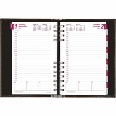 Brownline CoilPro Hard Cover Daily Appointment Book / Monthly Planner - Daily - 1 Year - January 2025 to December 2025 - 7:00 AM to 7:30 PM - Half-hourly - 1 Day Single Page Layout - 5" (127 mm) x 8" (203.20 mm) Sheet Size - Twin Wire - Black - Pocket, Phone Directory, Address Directory, Laminated -  