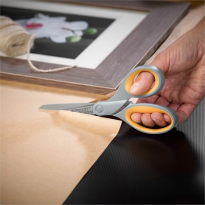Westcott 7" Titanium Bonded Scissors - 3" (76.20 mm) Cutting Length - 7" (177.80 mm) Overall Length - Straight-left/right - Titanium - Straight Tip - Gray/Yellow - 1 Each NON CORROSIVE LIFETIME WARRANT CONTOURED SOFT GRIP