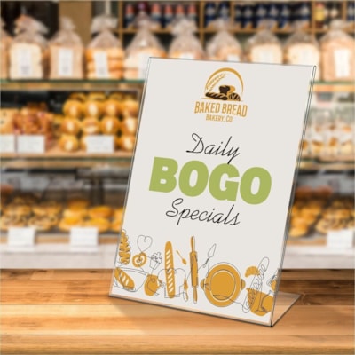 Deflecto Classic Image Slanted Sign Holder - 8.50" (215.90 mm) Width x 11" (279.40 mm) Height x 2.63" (66.80 mm) Depth - Rectangular Shape - Side-loading, Self-standing - Indoor, Outdoor - Plastic - Clear - 1 Each 8-1/2" X11" DESK OR COUNTERTOP 