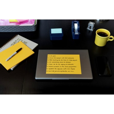 Post-it® Super Sticky Lined Meeting Notepads - 180 - 6" (152.40 mm) Flag/Note Width x 8" (203.20 mm) Flag/Note Length - Rectangle - 45 Sheets per Pad - Ruled - Vital Orange, Tropical Pink, Sunnyside, Limeade - Paper - Self-adhesive - 4 / Pack LINED ENERGY BOOST COLOUR COLLECTION 4 PADS/PACK