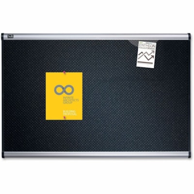 Quartet - Tableau d'affichage embossé Prestige - hauteur de la planche 48 po (1219,20 mm) x largeur de la planche 72 po (1828,80 mm) - Surface Noir Mousse - Auto-guérissant - Frame Argenté Aluminium - 1 chaque EN MOUSSE ALVÉOLÉE À HAUTE RÉTENTION DES PUNAISES