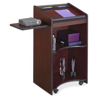 Safco 8918 Executive Mobile Lectern - Rectangle Top - 23.8" (603.25 mm) Table Top Width x 20" (508 mm) Table Top Depth - 46" (1168.40 mm) Height x 25.3" (641.35 mm) Width x 19.8" (501.65 mm) Depth - Conferencing, Training, Auditorium - Laminated, Mahogany - 1 Each  