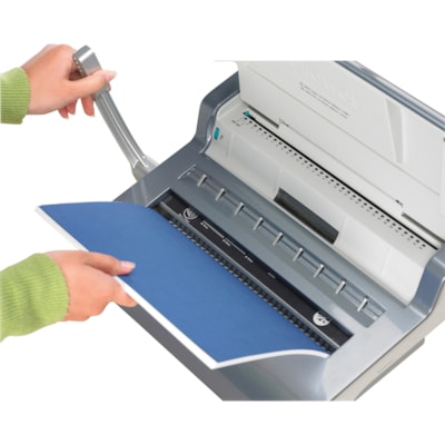Fellowes Quasar(tm) Manual Wire Binding Machine w/ Starter Kit - WireBind - 130 Sheet(s) Bind - 15 Punch - 5.13" (130.30 mm) Height x 18.13" (460.50 mm) Width x 15.38" (390.65 mm) Depth - Metallic Silver 24"/MIN THRU SPED.60SEC WARMUP HOT & COLD. POUCH STARTER KIT