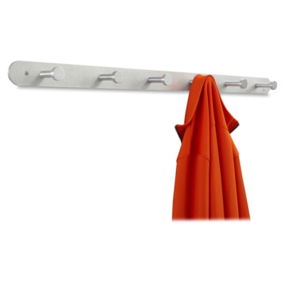 Safco Nail Head Coat Hook - 6 Hooks - 60 lb (27215.54 g) Capacity - 2" (50.80 mm) Height x 36" (914.40 mm) Width - 1" (25.40 mm) Size - for Garment - Aluminum, Steel - Silver - 1 Each ALUMINUM - SILVER FINISH 