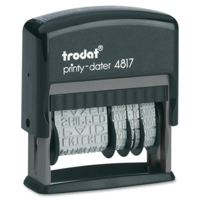 Trodat Dial-A-Phrase Date Stamp - Message/Date Stamp - ANSWERED, BACK ORDERED, CANCELLED, BILLED, CHARGED, DELIVERED, ENTERED, PAID, RECEIVED, SHIPPED, FAXED - 1 Each 3.8mm ENG  BLACK PAD 