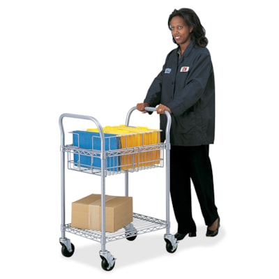 Safco Wire Mail Cart - 600 lb (272155.42 g) Capacity - 4 Casters - 4" (101.60 mm) Caster Size - Steel - 26.8" (679.45 mm) Width x 18.8" (476.25 mm) Depth x 38.5" (977.90 mm) Height - Gray - 1 Each SILVER 