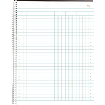 Blueline 797 Series Accounting Book - 100 Sheet(s) - Spiral Bound - 8" (20.3 cm) x 10 1/4" (26 cm) Sheet Size - 3 Columns per Sheet - White Sheet(s) - Black Cover - Recycled - 1 Each 100 PG C/BOUND 30 LINES WHT PAPER RULED RED & GRN BLUELINE