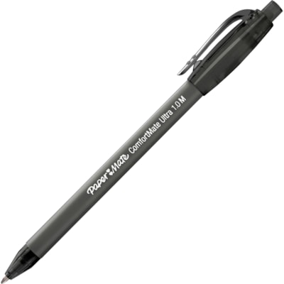 Paper Mate Comfort Mate Retractable Pens - Medium Pen Point - Retractable - Black Ink - Black Rubber Barrel - 1 Dozen MATE RETRACTABLE 