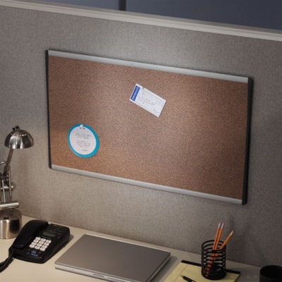 Quartet Arc Cubicle Bulletin Board - 18" (457.20 mm) Board Height x 30" (762 mm) Board Width - Brown Natural Cork Surface - Durable, Self-healing - Silver Aluminum Frame - 1 Each 30" X 18" ALUMINUM FRAME 