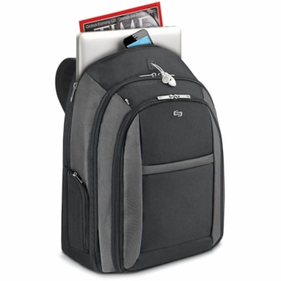 Solo Sterling Carrying Case (Backpack) for 16" (406.40 mm) Notebook - Black - Ballistic Poly, Polyester Body - Checkpoint Friendly - Backpack Strap, Handle - 12.75" (323.85 mm) Height x 17.50" (444.50 mm) Width x 5" (127 mm) Depth - 1 Each ptop sleeve Checkpoint friendl y sleeve design allo