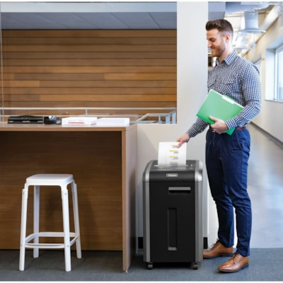 Fellowes Powershred® 225Ci 100% Jam Proof Cross-Cut Shredder - Continuous Shredder - Cross Cut - 22 Per Pass - for shredding Staples, Credit Card, CD, DVD, Paper Clip, Junk Mail, Paper - 0.2" (3.96 mm) x 1.5" (38.10 mm) Shred Size - P-4 - 2.80 in/s (71.12 mm/s) - 9.5" (241.30 mm) Throat - 60.57  20 SHTS CROSS CUT TEMP#3440101 SHRED SIZE 4MM X 38MM 16 GAL