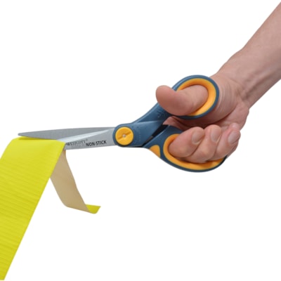 Westcott - Ciseaux droits antiadhésifs de 8 po - longueur hors tout 8 po (203,20 mm) - Droit-à gauche/à droite - Titanium - Pointu Pointe - Jaune - 1 chaque TITANE FUSIONNéE ANTI-ADHéSIF