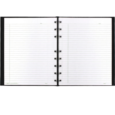 Blueline Executive Wirebound Notebook - 150 Sheets - Twin Wirebound - Ruled Margin - 9 1/4" (234.95 mm) x 7 1/4" (184.15 mm) Sheet Size - Black Cover - Hard Cover, Micro Perforated, Tab, Index Sheet, Pocket, Self-adhesive Tab - Recycled - 1 Each BLACK HARD COVER  150 PGS TWIN WIRE BINDING 100% PCP