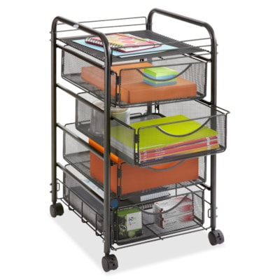 Safco - Chariot de classement mobile à double maille Onyx - 2 Plateau - 4 Tiroir - 4 Roulette - 1,50 po (38,10 mm) Taille de roulette - largeur de 15,8 po (400,05 mm) x profondeur de 17 po (431,80 mm) x hauteur de 27 po (685,80 mm) - Frame Noir Acier - Noir - 1 chaque  