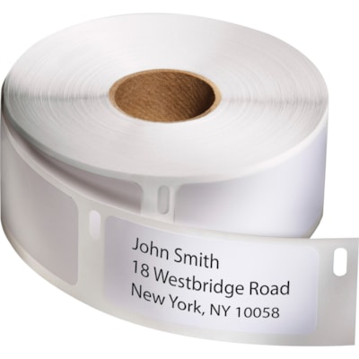 Dymo - Étiquettes d'adresse de grande capacité - largeur de 1 1/8 po (28,58 mm) x longueur de 3 1/2 po (88,90 mm) - Permanent Adhésif - Rectangulaires - Thermique directe - Blanc - Papier - Autocollant - 260 / Rouleau - 2 / boîte  