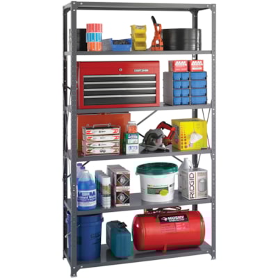 Safco - Etagère / Tablette de Rangement 6255 - largeur de 48 po (1219,20 mm) x profondeur de 24 po (609,60 mm) x hauteur de 85 po (2159 mm) - 6 Étagère(s) - 5400 lb (2449398,80 g) Capacité de charge - Résistants - Gris foncé - Thermolaqué - Acier - Assemblag  