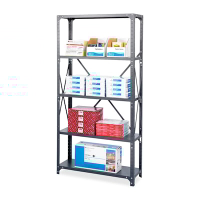Safco Commercial Shelf Kit - 36" (914.40 mm) Width x 18" (457.20 mm) Depth x 75" (1905 mm) Height - 5 x Shelf(ves) - 3500 lb (1587573.30 g) Load Capacity - Dark Gray - Powder Coated - Steel - Assembly Required  