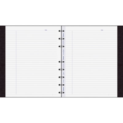 Blueline MiracleBind College Ruled Notebooks - 150 Sheets - 150 Pages - Twin Wirebound - Ruled Margin - 9 1/4" (234.95 mm) x 7 1/4" (184.15 mm) Sheet Size - Black Ribbed Cover - Micro Perforated, Index Sheet, Self-adhesive Tab, Pocket, Repositionable, Removable, Hard Cover, Telephone & Address Pages TWIN BINDING WITH HARD RIB EMBOSSED COVER 9-1/4X7-1/4 BLK