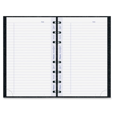 Blueline MiracleBind College Ruled Notebooks - 150 Pages - Twin Wirebound - Ruled Margin - 8" (203.20 mm) x 5" (127 mm) Sheet Size - Black Ribbed Cover - Hard Cover, Removable, Repositionable, Micro Perforated, Index Sheet, Pocket, Self-adhesive Tab, Telephone & Address Pages, Hole-punched - Recycle TWIN BINDING WITH HARD RIB EMBOSSED COVER 8X5 BLACK
